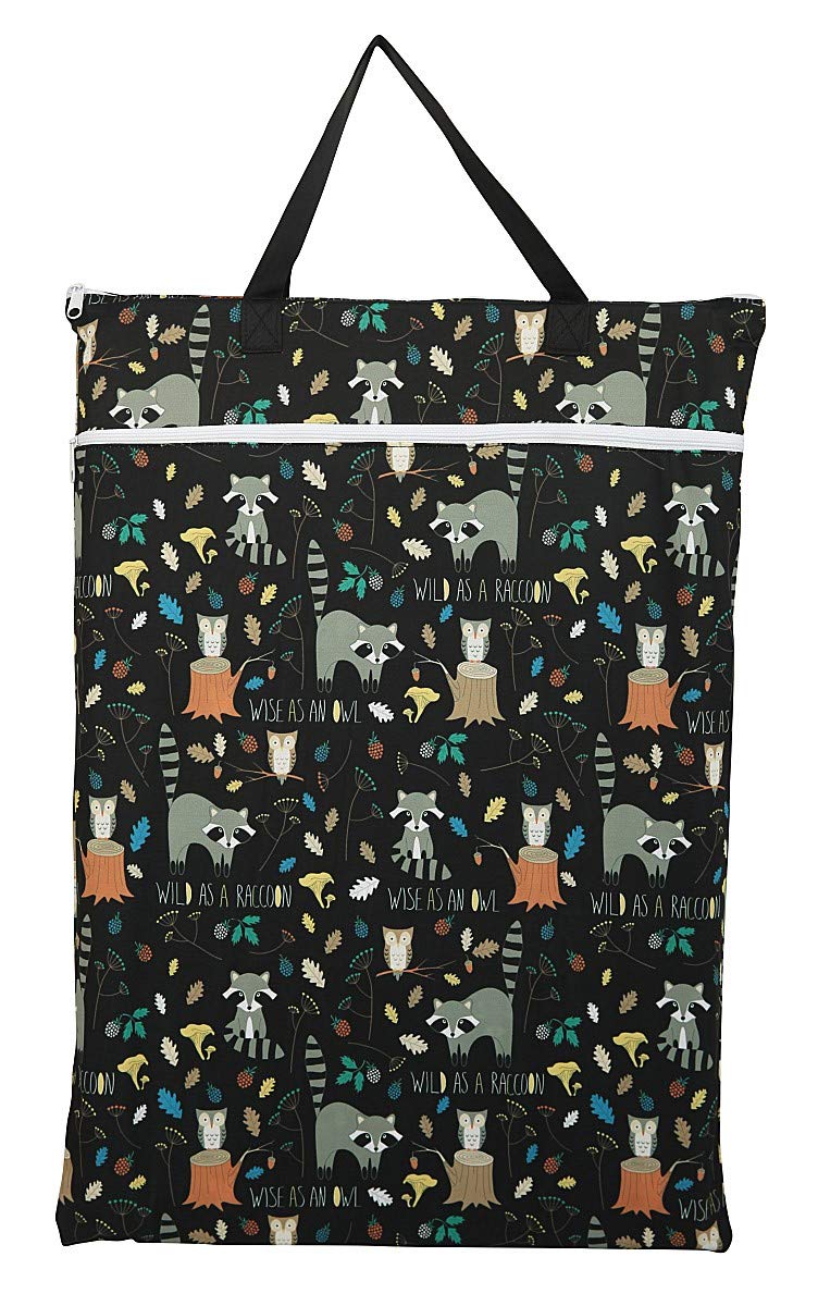 Hibaby Large Hanging Wet/Dry Cloth Diaper Pail Bag for Reusable Diapers or Laundry (Raccoon) - Image 1